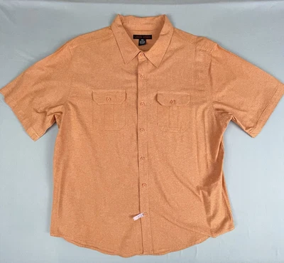 Linea Uomo Linen Short Sleeve Button Down Shirt Men’s 2XL Orange Relax Safari - Image 1 of 4