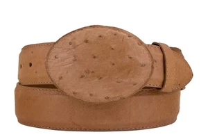 Men Rodeo Belt Cowboy Real Ostrich Belly Skin Leather Light Brown Size 36-40 - Picture 1 of 4