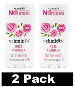 2 x SCHMIDTS 75g DEODORANT STICK 48H PROTECTION ROSE AND VANILLA BRAND NEW - Picture 1 of 5