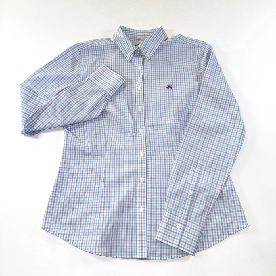 Camisa Brooks Brothers para mujer 1818 ajuste a medida sin planchar azul púrpura y blanco talla 4 Foto 1 de 4