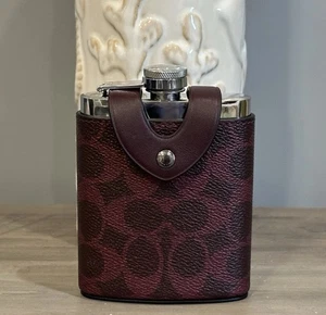 COACH CAQ66 Flask In Signature Canvas & Smooth Leather Gunmetal/Black Currant - Picture 1 of 10