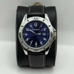 40mm Working Men’s Sekonda N3512 Blue 24 Hour Date Dial Stainless Quartz Watch - Picture 1 of 18