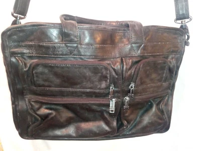 Tumi Ballistic Negro Maletín para Pasar la Noche Bolso de Hombro para Laptop Cuero Necesita Estado Foto 1 de 4