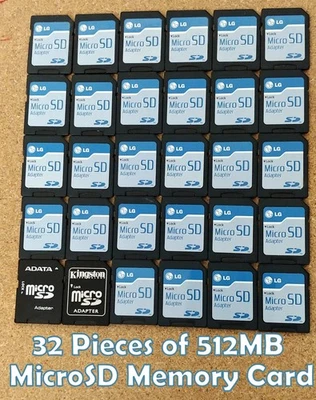 512MB MicroSD Memory Card With SD Adaptor, 32 Pieces For Store or Gold Recovery. - Image 1 of 4