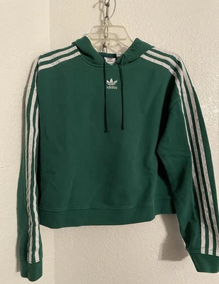 Adidas Original Sudadera Recortada Tres Rayas Para Mujer Mediana Verde Algodón Foto 1 de 4