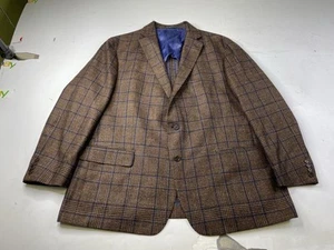 Hart Schaffner Marx Blazer Brown Blue 50R Plaid New York Fit Soft Sports Coat - Picture 1 of 11