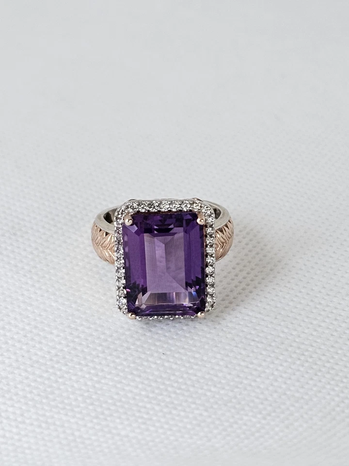 Anillo Gems En Vogue Amatista Paladio Plata de Ley Oro Rosa 24k Talla 8 Foto 1 de 4