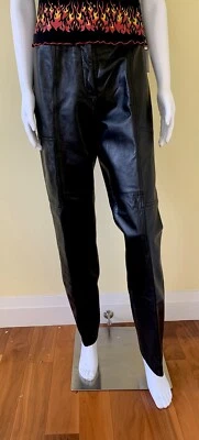 Pantalones de cuero real suaves brillantes marca Danier pierna recta cremallera frontal EE. UU. 10 Foto 1 de 4