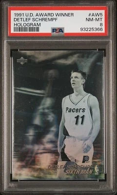Detlef Schrempf #AW5 (tarjeta holográfica de cubierta superior 1991) PSA casi nuevo/como nuevo 8 | 93225366 Foto 1 de 2