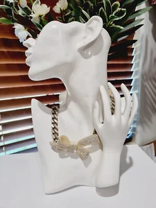 Mimco Ivory Bow Statement Necklace Choker Vintage Look - Picture 1 of 6