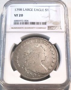 1798 $1 NGC VF 20 Draped Bust Silver Dollar, Problem Free, Scarce Type Coin