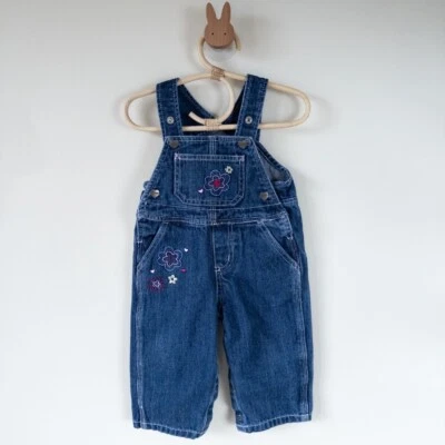 Mono Carhartt Denim Flor Bordado Lavado Oscuro Correas Ajustables Talla 12m Foto 1 de 4