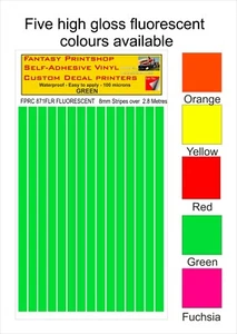 RC DECALCOMANIE VINILE TRASFERIMENTI STRISCE RIVESTIMENTO PRE TAGLIATO FPRC871 VERDE FLUORESCENTE 8mm - Foto 1 di 3
