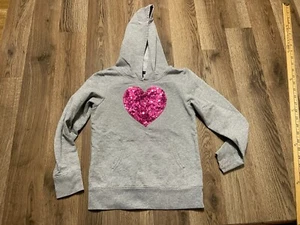Gap Kids Hoodie, Girl's Size Small Gray, Pink Sequins, Pullover, Long Sleeve - Picture 1 of 11