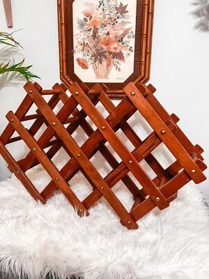Vintage Expanding Teak Wooden Folding Accordian Wine Rack 12 Bottle Goodwood - Image 1 of 4