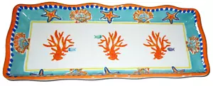 COASTAL Melamine Serving Tray ~ 14" x 6" ~ SEALIFE AND CORAL - Picture 1 of 1