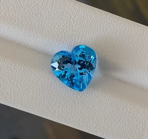 7.40 Top Luster Perfect Heart Cut / Natural Swiss Blue Topaz - 12 mm Video !! - Picture 1 of 2