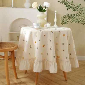 American Pastoral Style Flounce Tablecloth Washable Flower Lavender Table Decor - Picture 1 of 26