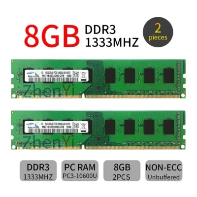 16GB 2x 8GB 4GB DDR3 PC3-10600U 1333Mhz 240Pin CL9 DIMM Desktop RAM For Samsung - Image 1 of 4