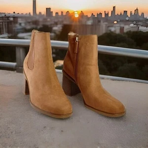 Ride Away Womans Faux Suede Stacked 3" Heel Ankle Boots Chipmunk Brown S 11m - Picture 1 of 24