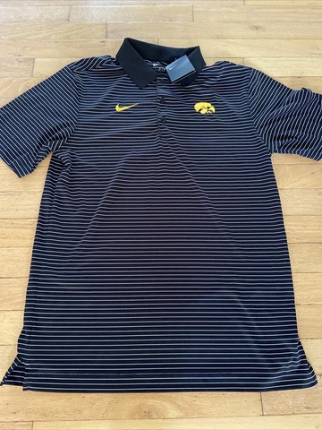 Nike NCAA Iowa Hawkeyes Dri-Fit Black Polo -Size S BNWT CW3424 Men’s Stripe Cover