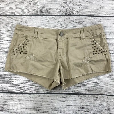 Daytrip Capricorn Studded Stitched Cut Off Shorts Women 30 Denim Jean - Tan - Image 1 of 4