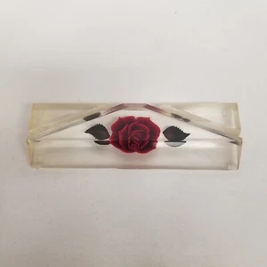 Vintage Red Rose Flower 6" Business Card Holder Desk Paperweight, Flower Shop - Picture 1 of 6