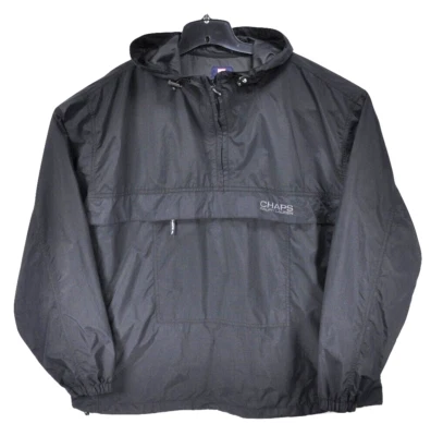 Vintage Chaps Black 2XL Front Pocket Nylon Windbreaker Anorak Kangaroo Jacket  - Image 1 of 4
