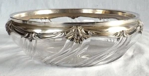 Antique French Baccarat Crystal Salad Bowl Sterling Silver Trim Art Nouveau 19th - Picture 1 of 8