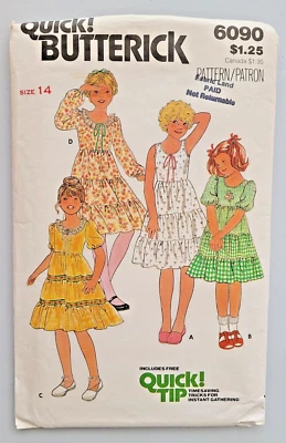 VTG 80s Butterick Sewing Pattern 6090 Girls Tiered Dress 4 Styles Size 14 CUT - Image 1 of 3