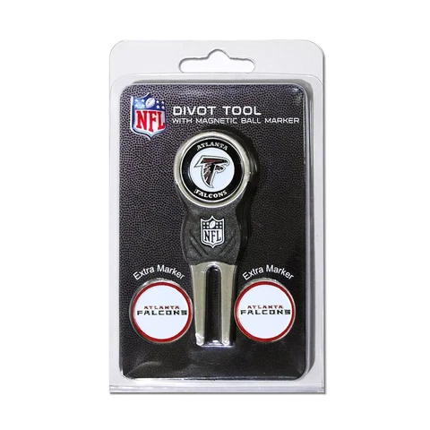 Atlanta Falcons NFL 4 Pc Golf Set - Divot Tool + 3 Magnetic Ball Markers NEW Cover