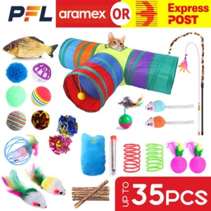 Up to 35 pcs Lovely Pet Toy Bulk Buy Cat Kitten Toys Rod Fur Mice Bells Balls - Picture 1 of 14