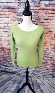 Autumn CASHMERE Women's Long Sleeve Lime Green Cable Knit Pullover Sweater Sz M - Picture 1 of 5