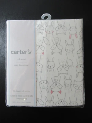 NUEVA Sábana Cuna Carter's Estampado Zorro Conejo Bebé Niña Algodón Foto 1 de 4
