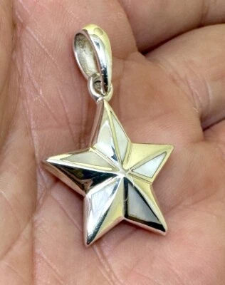95% Solid Sterling Silver Lucky Star Pendant MOP Inlay Very Unique Fine Jewelry - Image 1 of 4