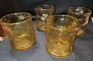 Vintage Hand Blown Amber Thumb Print Glass Tumblers 3.25" tall Set of 4 - Picture 1 of 7