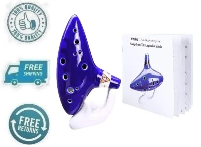 New Blue Zelda Ocarina 12 Hole Alto C Folk Instrument w/ Song Book Display Stand - Image 1 of 4