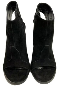 Theyskens’ Theory Black Suede Tiered-heel Open Toes Shoes Booties Sz 37 Italy - Picture 1 of 12