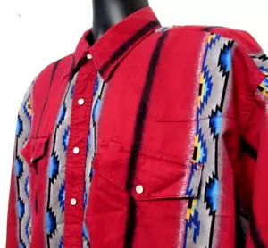Camisa De Colección Wrangler Rustler Hombres 2XL Roja Occidental Azteca Navaho Rayas Perla A Presión - Imagen 1 de 10