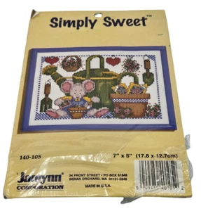 Janlynn Counted Cross Stitch Kit Simply Sweet Garden Can Mouse Flower Pot 140-10 - Picture 1 of 3