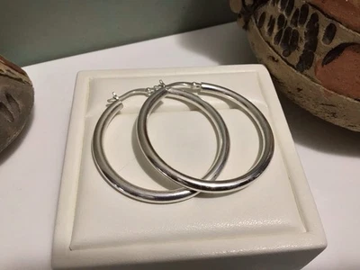 VTG JCM 925 Sterling Silver 1.5” Round Tube Hoop Earrings Hinged Wires EUC 4g - Image 1 of 4