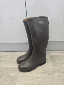 Stivali Wellington da uomo/donna foderati in pelle marrone Le Chameau taglia UK 8 EU 42 - Foto 1 di 23