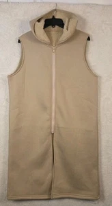 Friful Womens Long Hooded Vest Beige NWT Sz LG Minimalist Fur Lined 0518 - Picture 1 of 7