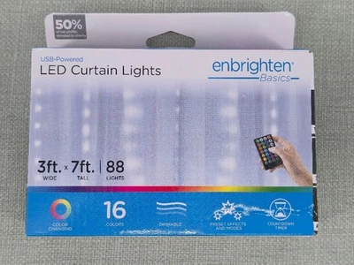 Enbrighten Basics Curtain Fairy Lights 3ft x 7ft RGB 88 Lights 16 Color Changing - Image 1 of 2
