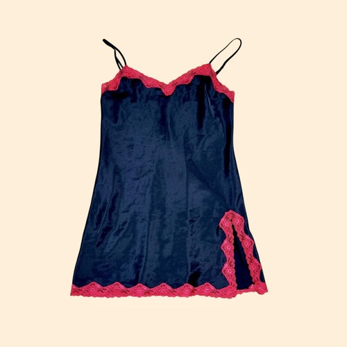 UNDERCOVER Camicia da notte donna vintage Y2K Victoria's Secret mini slip nera con pizzo rosso S