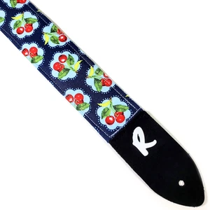Cherries on Blue Guitar Strap - Cherry Guitar Strap - Cherry Double Padded - Picture 1 of 8