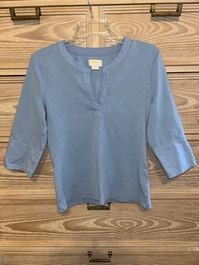 Camicia blusa Popover con polsini Maeve Anthropologie tinta unita a costine blu cielo grande - Foto 1 di 4