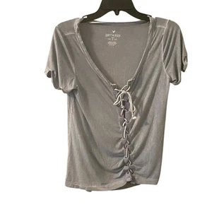 American Eagle Shirt Damen Gr. S blau weich & sexy vorne zum Binden Kurzarm - Bild 1 von 4