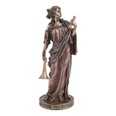 Statua scultura statuina resina bronzo fuso a freddo Clio la musa greca della storia - Immagine 1 di 4