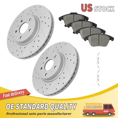 Front Drilled Brake Rotors Ceramic Brake Pad for Ford Fusion Lincoln MKZ 2013-20 - Image 1 of 4